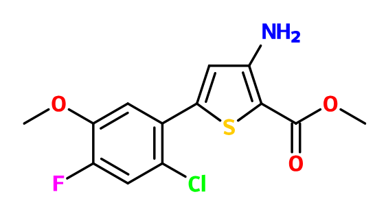 MC025886 Methyl 3-amino-5-(2-chloro-4-fluoro-5-methoxy-phenyl)thiophene-2-carboxylate (image for) MC025886 Methyl 3-amino-5-(2-chloro-4-fluoro-5-methoxy-phenyl)thiophene-2-carboxylate